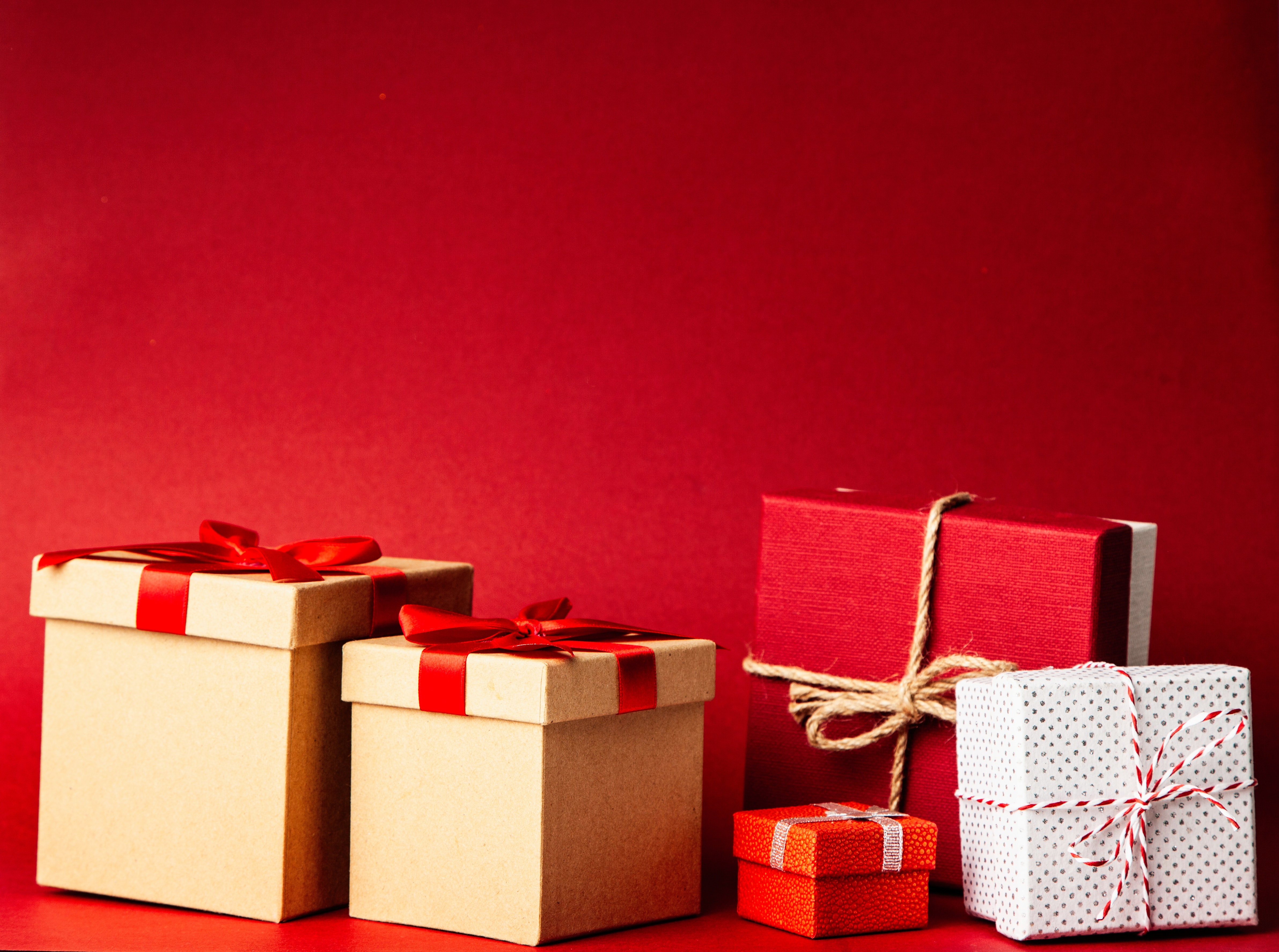 Gifts on red background